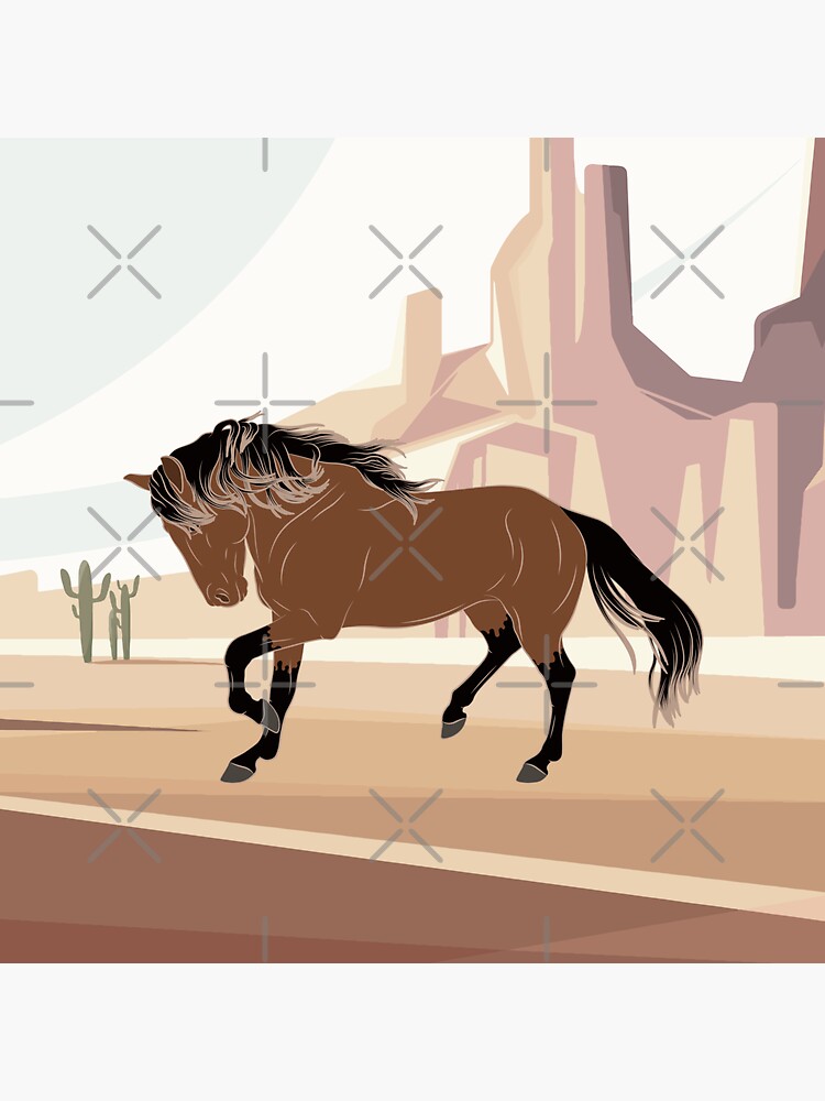 Aperçu 3 sur 3. Magnet avec l'œuvre Cheval Barbe Espagnol, cheval rouanné sur un fond de paysage, cheval de selle, races de chevaux des États Unis créée et vendue par WebEquitation.