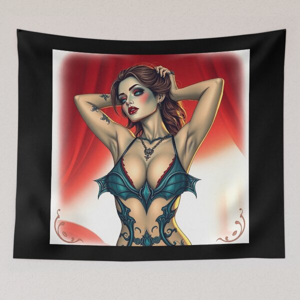 Item preview, Cool Beautiful Vampire demon fantasy punk horror Girl fantasy art illustration designed and sold by Vintage Designs +.