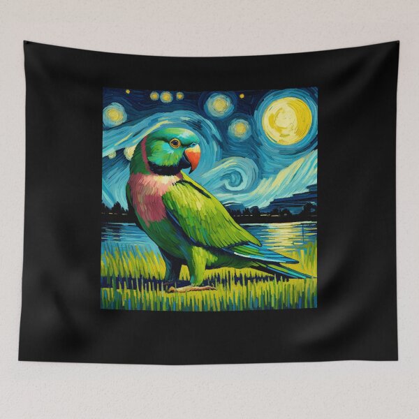Item preview, Starry Night Indian Ringneck Parrot Van Gogh Bird Lover designed and sold by Kimberley King Art  King Art.