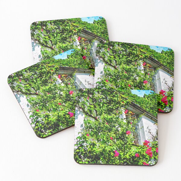 Item preview, Charming cottage with blooming roses and vibrant greenery designed and sold by GestaltImagery.