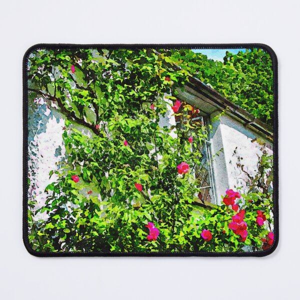 Item preview, Charming cottage with blooming roses and vibrant greenery designed and sold by GestaltImagery.