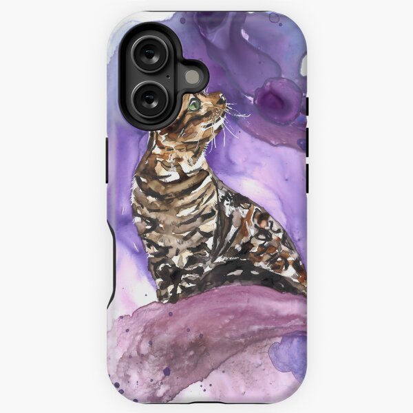 Aperçu de l'œuvre Chat tigre majestueux à l'aquarelle avec fond violet | photo de chat créée et vendue par NasobemArt.
