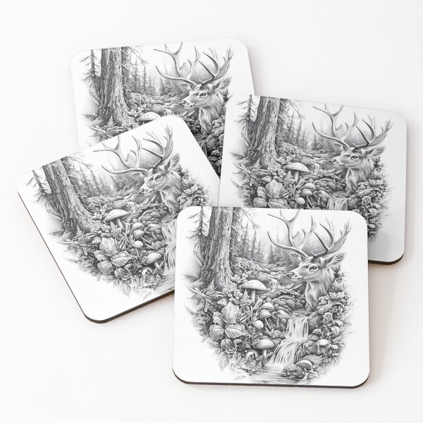 Item preview, Realistic Stag and deer pencil drawing designed and sold by Pencil-Art.