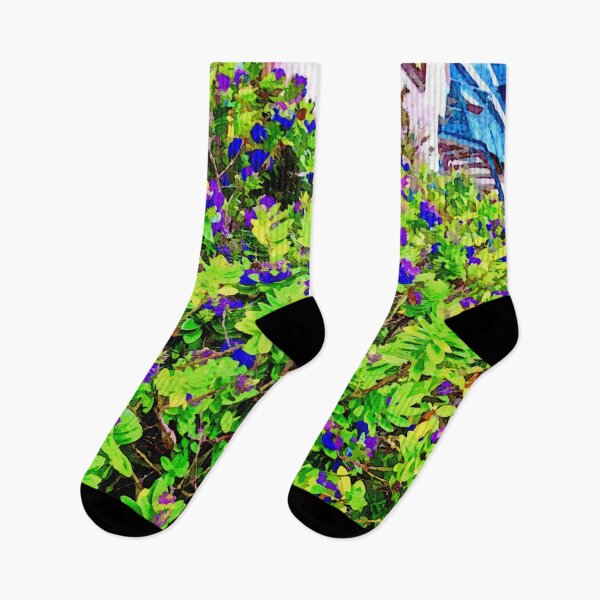Item preview, Vibrant watercolor painting of California Lilac in a garden setting designed and sold by GestaltImagery.