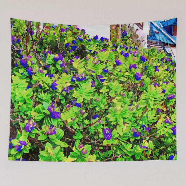 Item preview, Vibrant watercolor painting of California Lilac in a garden setting designed and sold by GestaltImagery.