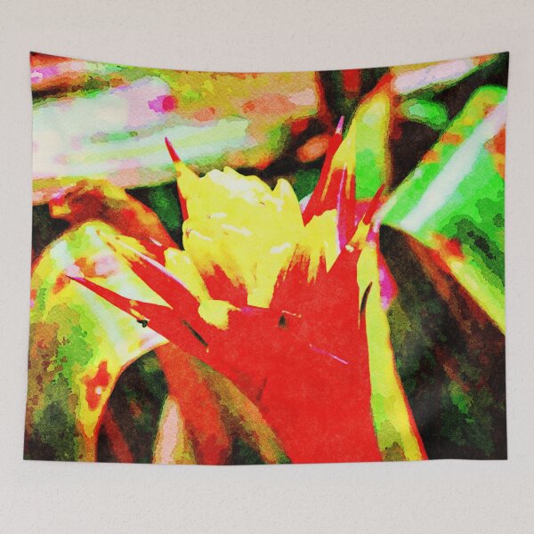 Item preview, Vibrant watercolor painting of a tropical bromeliad flower in vivid colors designed and sold by GestaltImagery.