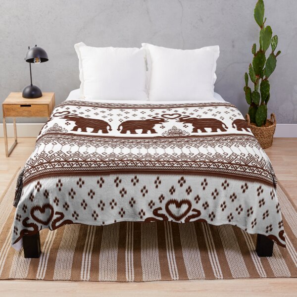 Item preview, Traditional two Thai Elephant Ikat Pattern with Heart Motif designed and sold by Mondee Shop.