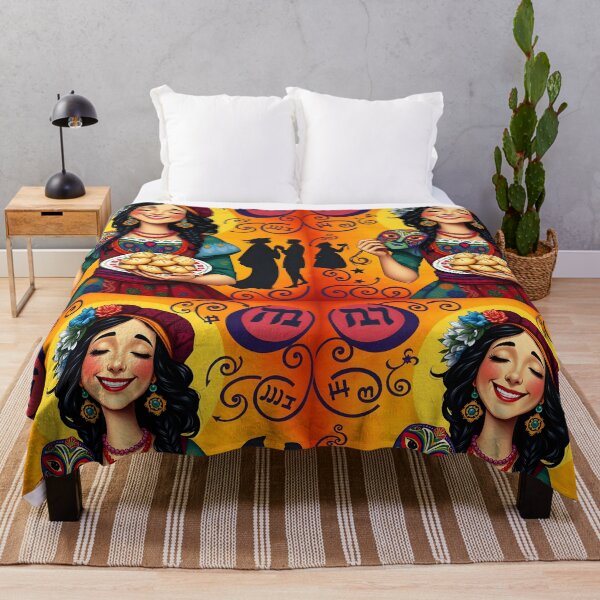 Item preview, happy purim illustration with girl with mask and hamantaschen cookie designed and sold by EmeraldeaArt.