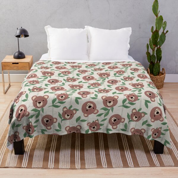 Item preview, Cute Bears in Nature Wilderness Leaves and Stripes Background - Light Beige designed and sold by JasmineGDesigns.