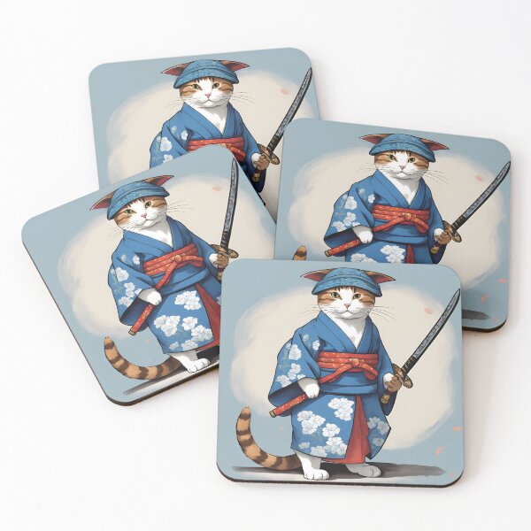 Artikelvorschau, Samurai-Katze im blauen Kimono entworfen und verkauft von FunkyBeaver.