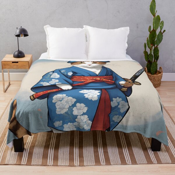 Item preview, samurai cat in blue kimono designed and sold by FunkyBeaver.