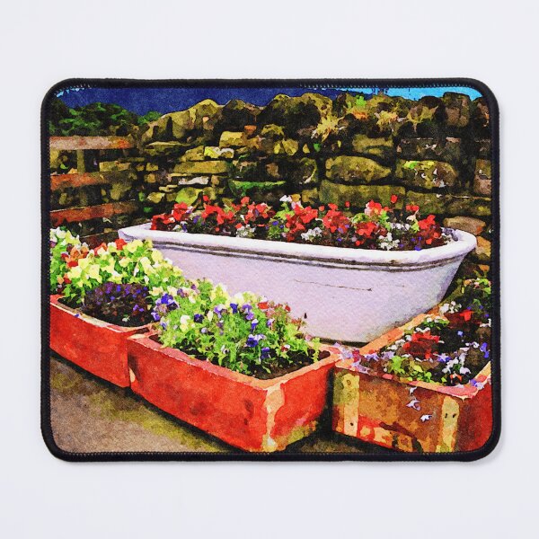 Item preview, Rustic garden with vibrant flower boxes in watercolor style designed and sold by GestaltImagery.
