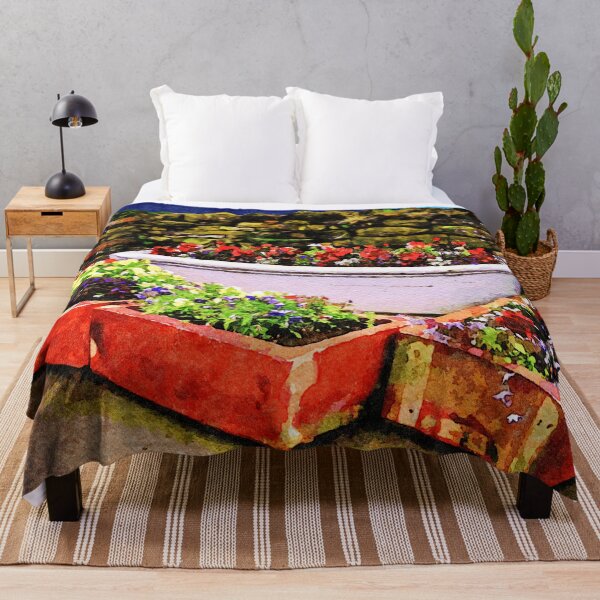 Item preview, Rustic garden with vibrant flower boxes in watercolor style designed and sold by GestaltImagery.