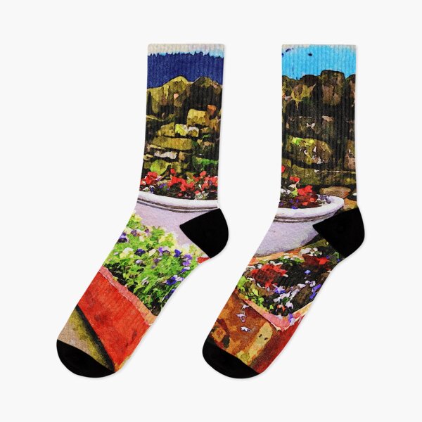 Item preview, Rustic garden with vibrant flower boxes in watercolor style designed and sold by GestaltImagery.