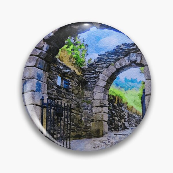 Item preview, Watercolor painting of ancient stone archway with vibrant scenery designed and sold by GestaltImagery.