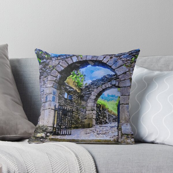 Item preview, Watercolor painting of ancient stone archway with vibrant scenery designed and sold by GestaltImagery.