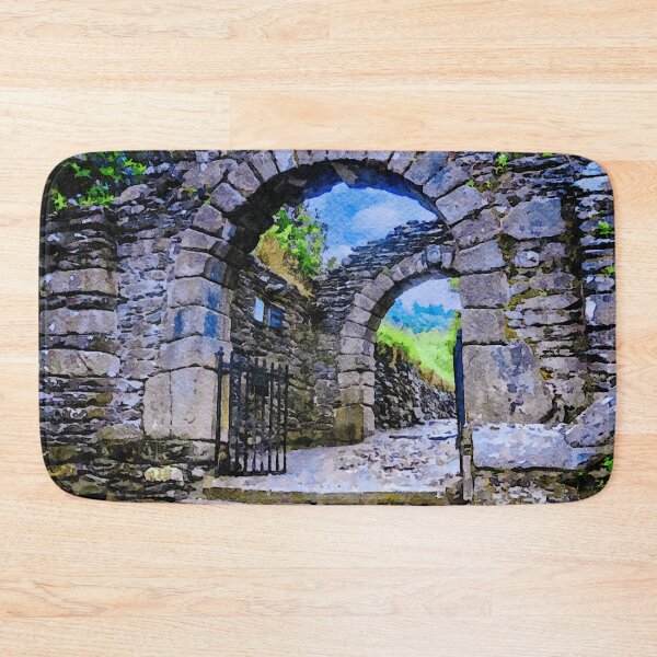Item preview, Watercolor painting of ancient stone archway with vibrant scenery designed and sold by GestaltImagery.