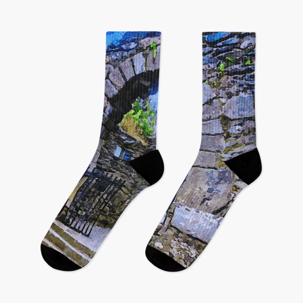 Item preview, Watercolor painting of ancient stone archway with vibrant scenery designed and sold by GestaltImagery.
