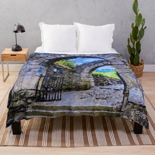 Item preview, Watercolor painting of ancient stone archway with vibrant scenery designed and sold by GestaltImagery.