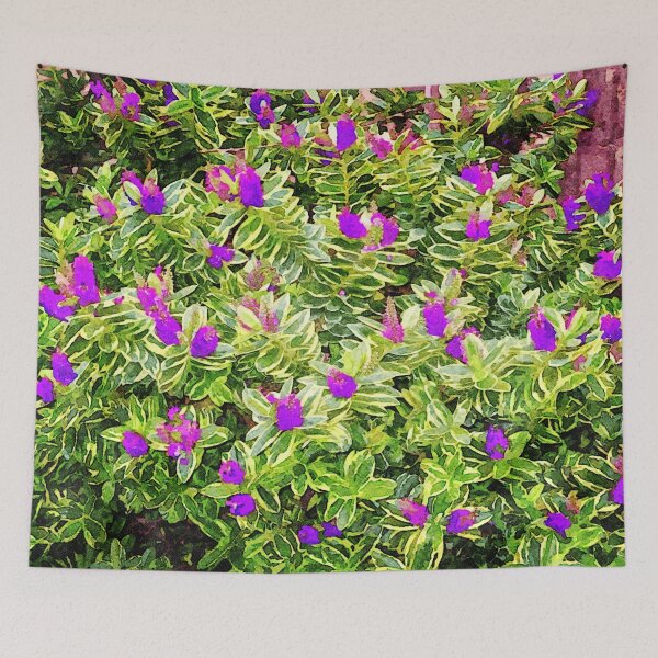 Item preview, Colorful watercolor painting of purple hebe flowers with green foliage designed and sold by GestaltImagery.
