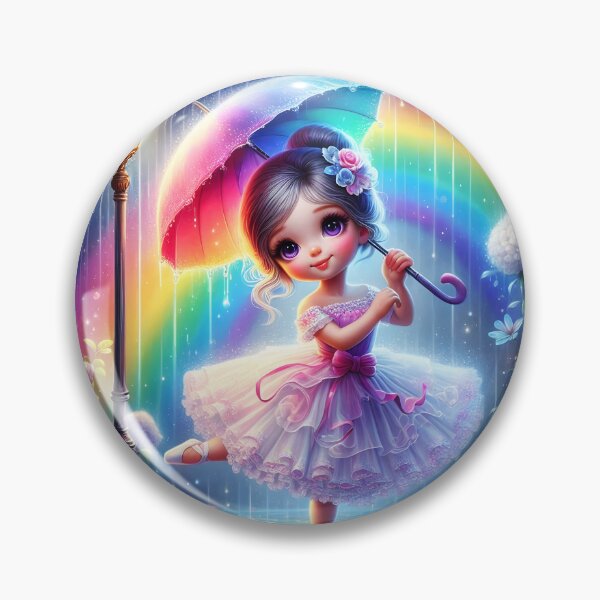Item preview, Cartoon ballerina cute girl dancing with a colorful umbrella in a floral street during a rain shower digitalart designed and sold by EmeraldeaArt.
