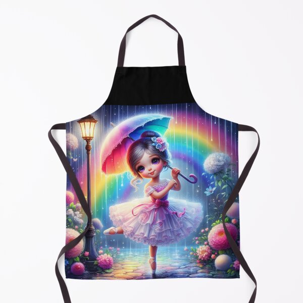 Item preview, Cartoon ballerina cute girl dancing with a colorful umbrella in a floral street during a rain shower digitalart designed and sold by EmeraldeaArt.