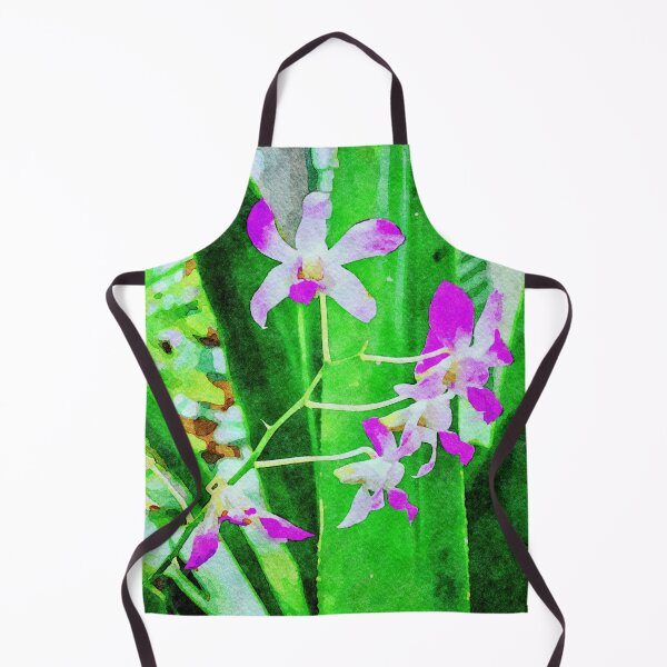 Item preview, Vibrant watercolor illustration of purple orchids on green leave designed and sold by GestaltImagery.