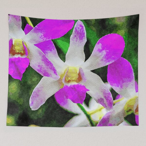 Item preview, Vibrant watercolor painting of violet orchid blossoms designed and sold by GestaltImagery.