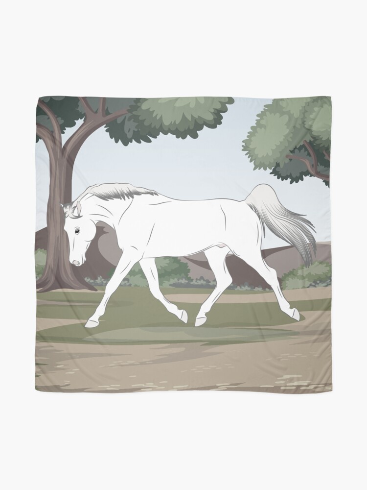 Aperçu 2 sur 3. Foulard avec l'œuvre Cheval Arabe Shagya, cheval gris sur un fond de paysage, cheval oriental, races de chevaux de la Hongrie créée et vendue par WebEquitation.
