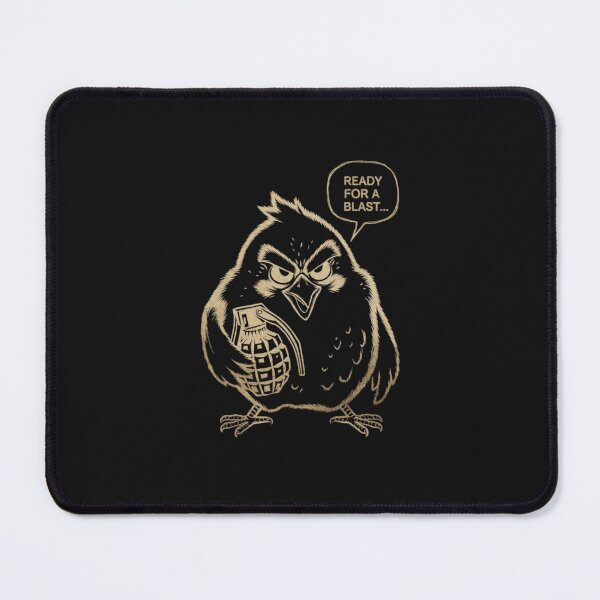 Item preview, angry bird giving the viewer a death gaze and a mischievous grin while holding a hand grenade. 'READY FOR A BLAST...? designed and sold by 123ks.