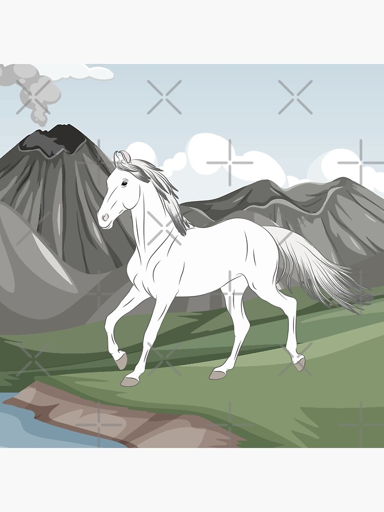 Aperçu 2 sur 2. Tote bag avec l'œuvre Cheval Baloutche, cheval blanc sur un fond de paysage, cheval de selle, races de chevaux du Pakistan créée et vendue par WebEquitation.