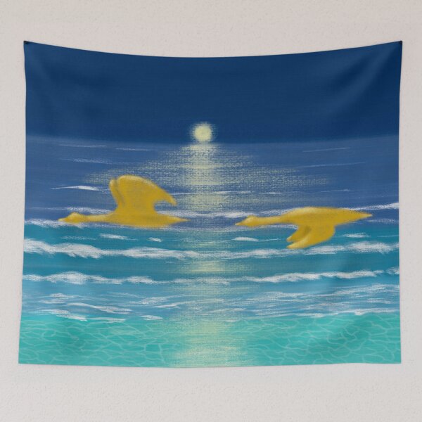 Item preview, Peaceful sea and birds under romantic moon light designed and sold by greenPQBstudio.
