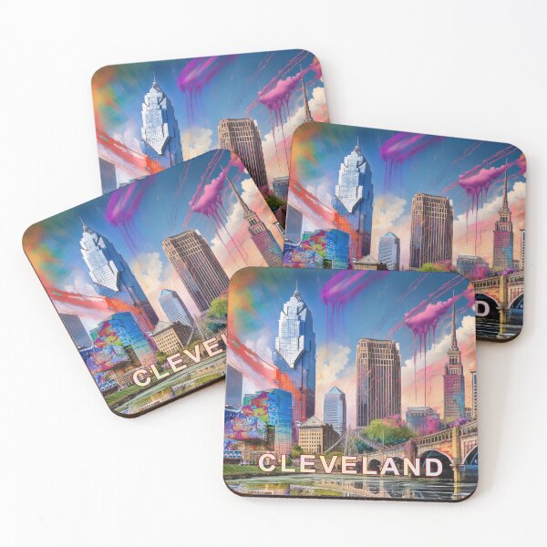 Artikelvorschau, Lebendige Cleveland Skyline Graffiti | Abstraktes Stadtbild entworfen und verkauft von Phat Dog Designs .