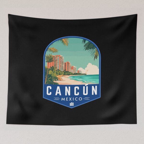 Item preview, Cancún in Quintana Roo Mexico Retro Travel Art Badge designed and sold by MaateoDesign.