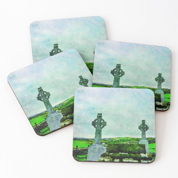 Item preview, Watercolor depiction of Rock of Cashel cemetery in Ireland's lush landscape designed and sold by GestaltImagery.