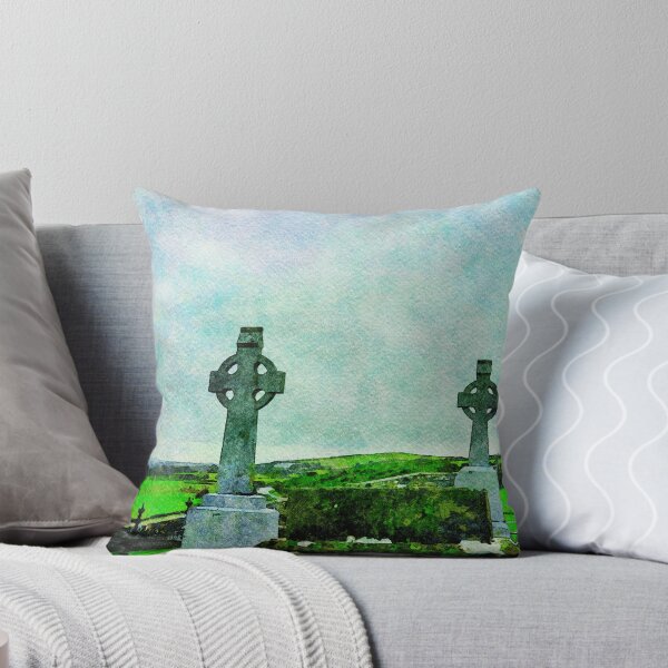 Artikelvorschau, Aquarelldarstellung des Rock of Cashel-Friedhofs in Irlands üppiger Landschaft entworfen und verkauft von GestaltImagery.