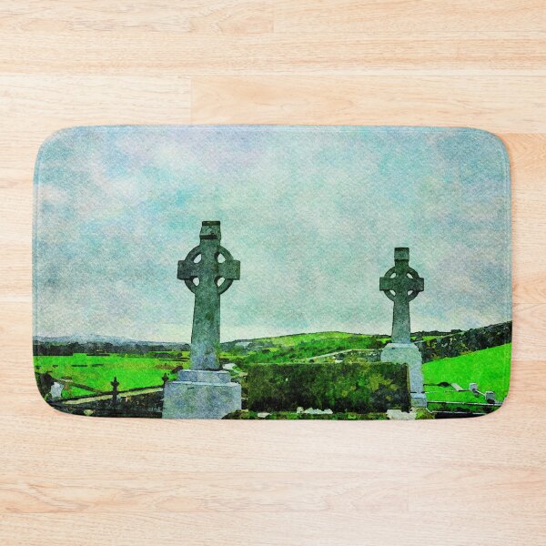 Item preview, Watercolor depiction of Rock of Cashel cemetery in Ireland's lush landscape designed and sold by GestaltImagery.
