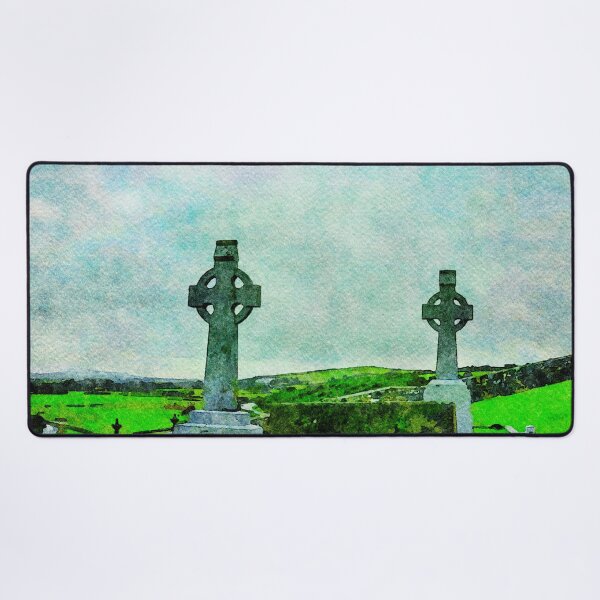 Item preview, Watercolor depiction of Rock of Cashel cemetery in Ireland's lush landscape designed and sold by GestaltImagery.