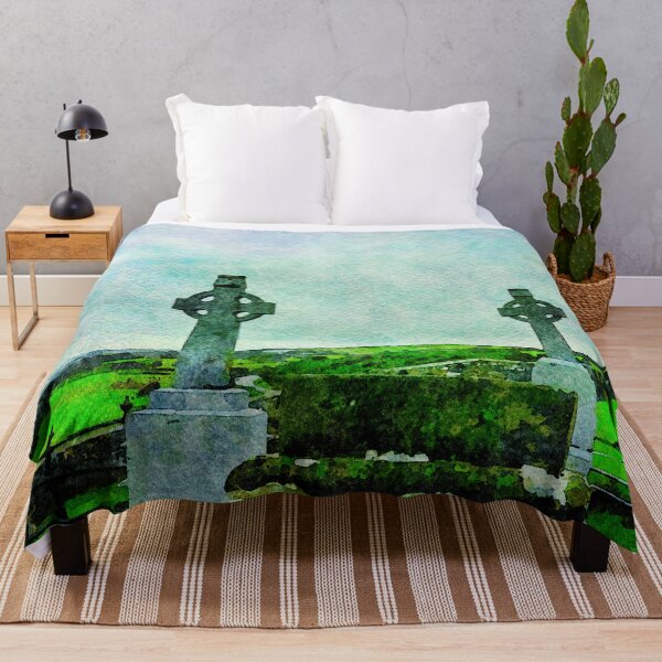 Item preview, Watercolor depiction of Rock of Cashel cemetery in Ireland's lush landscape designed and sold by GestaltImagery.