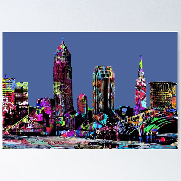 Item preview, Cleveland Skyline Colorful Abstract Graffiti Art | Urban Street art designed and sold by Phat Dog Designs .