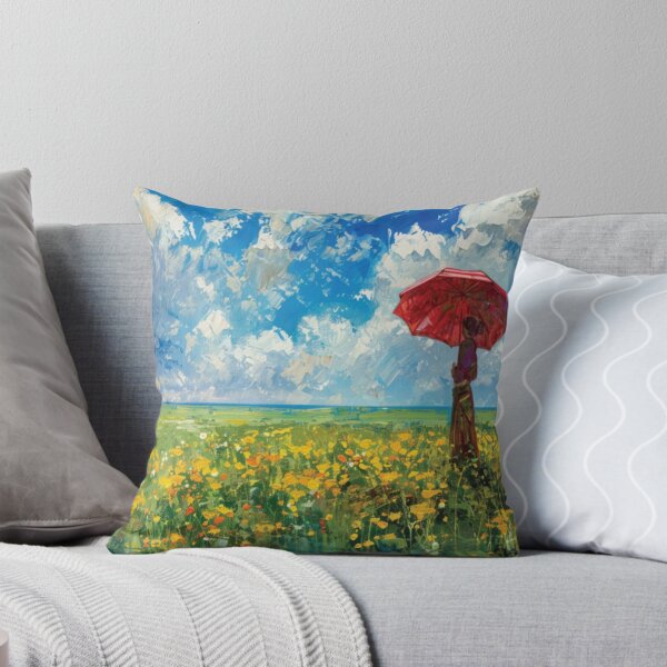 Artikelvorschau, Heiterer Spaziergang unter dem roten Regenschirm – Lebendige impressionistische Landschaft entworfen und verkauft von delohill.
