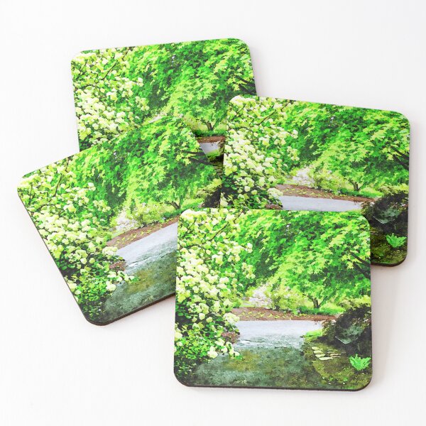Item preview, Tranquil garden path surrounded by lush green foliage designed and sold by GestaltImagery.