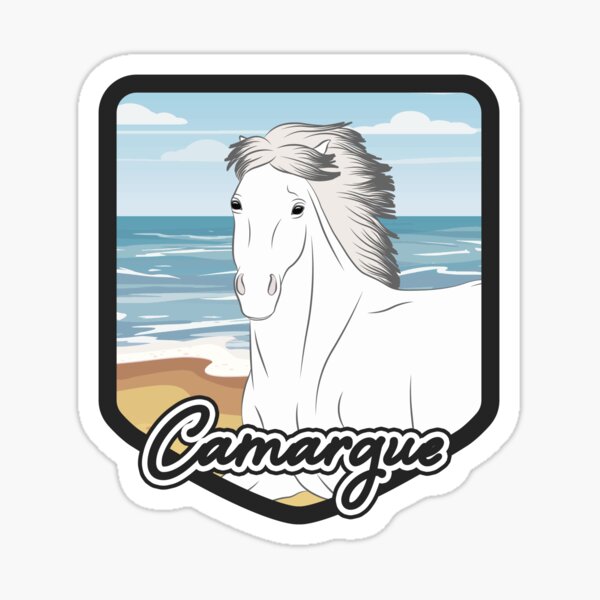 Aperçu de l'œuvre Camargue, écusson cheval gris clair, cheval sauvage, races de chevaux de France créée et vendue par WebEquitation®.