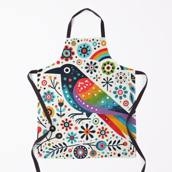 Item preview, Scandinavian Folk Art Rainbow Raven – Pink, Blue, Yellow, Black Details by heidiannemorris designed and sold by FOLK ART FUSION.