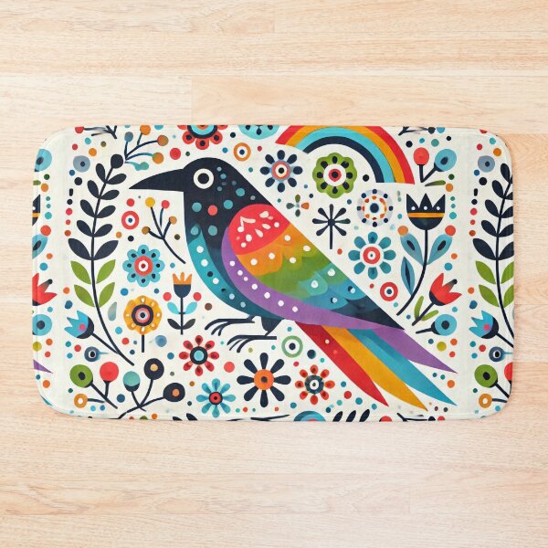 Item preview, Scandinavian Folk Art Rainbow Raven – Pink, Blue, Yellow, Black Details by heidiannemorris designed and sold by FOLK ART FUSION by heidiannemorris.