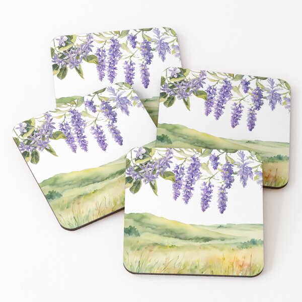 Item preview, Watercolor Landscape with Hanging Purple Flowers designed and sold by Glam-OOTD.