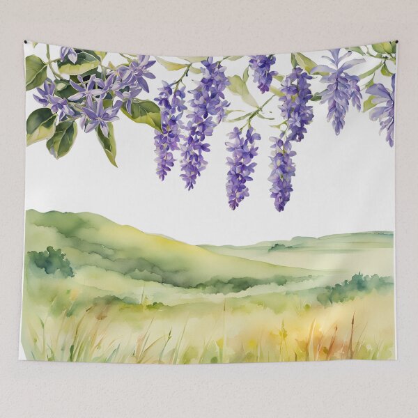 Item preview, Watercolor Landscape with Hanging Purple Flowers designed and sold by Glam-OOTD.