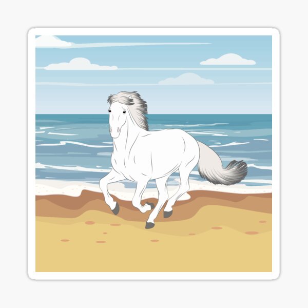 Aperçu de l'œuvre Camargue, cheval gris clair avec paysage, cheval sauvage, races de chevaux de France créée et vendue par WebEquitation®.