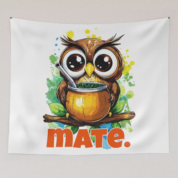 Item preview, Cute Owl Drinking Yerba Mate – Funny Argentina Mate Lover Design designed and sold by flamini.