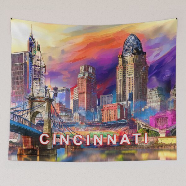 Artikelvorschau, Lebendige Skyline von Cincinnati – Urban Graffiti Street Art entworfen und verkauft von Phat Dog Designs .